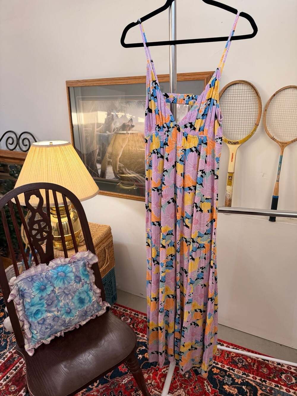 Roxy Honolulu Glow Floral Tiered Maxi Dress Open Back Tropical Beach Resort
